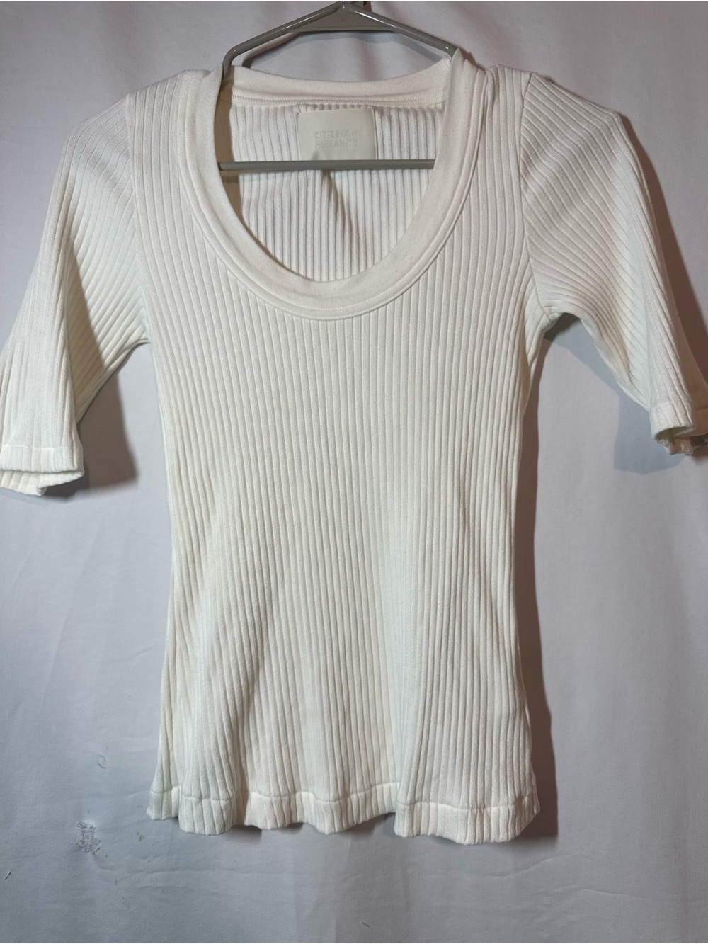 Citizens of Humanity Ribbed Scoop Neck Top S Ivory Organic Cotton Tencel USA